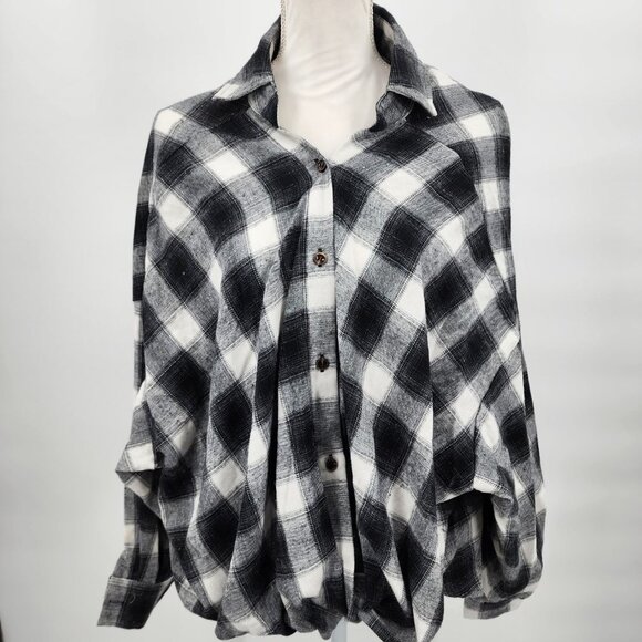 SHEIN Twist Knot Oversized Long Sleeve Plaid Button Front Shirt XS NWT - Picture 2 of 11